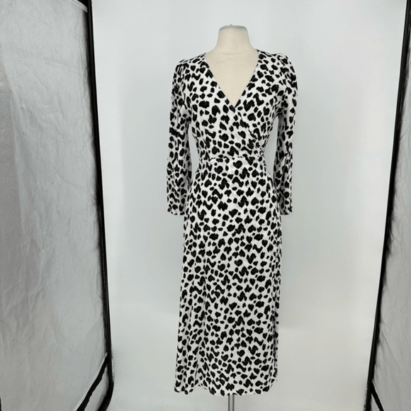 Cleobella Miles Midi Wrap Dress Size M Leopard Print White Black Long Sleeve - Picture 3 of 15